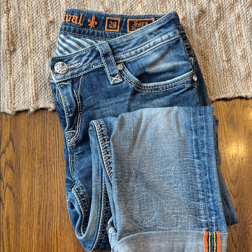 Rock Revival Blue Ankle Jeans with Orange Details